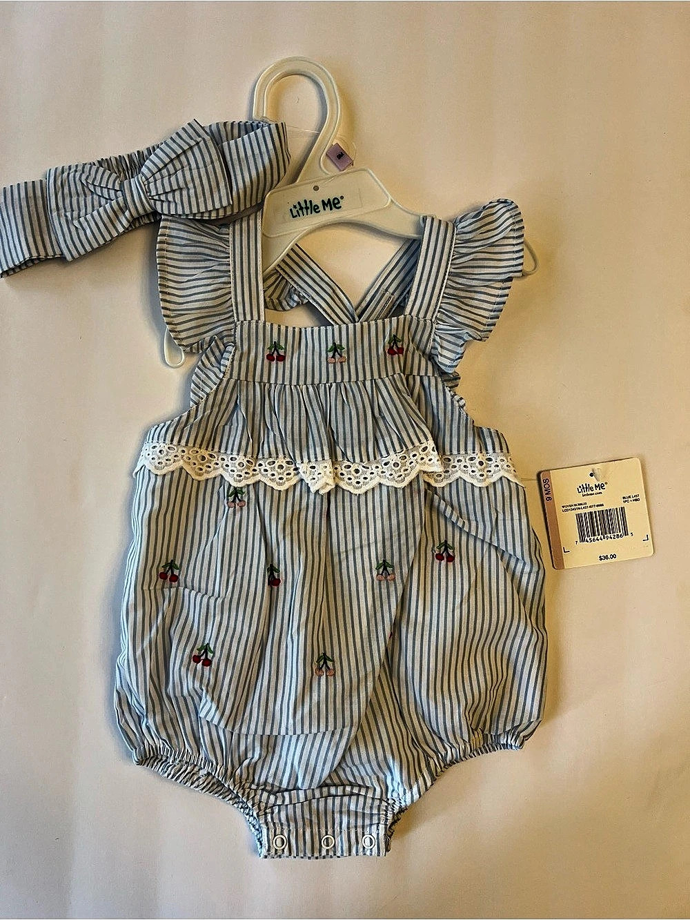 Little Me Blue Cherries Bubble & Headband Set Blue & White Baby 9M